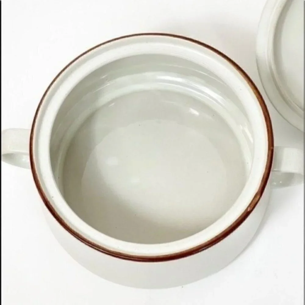 Stoneware Round Covered Vegetable Spring Flower by KANNEY - handles & Lid Japan